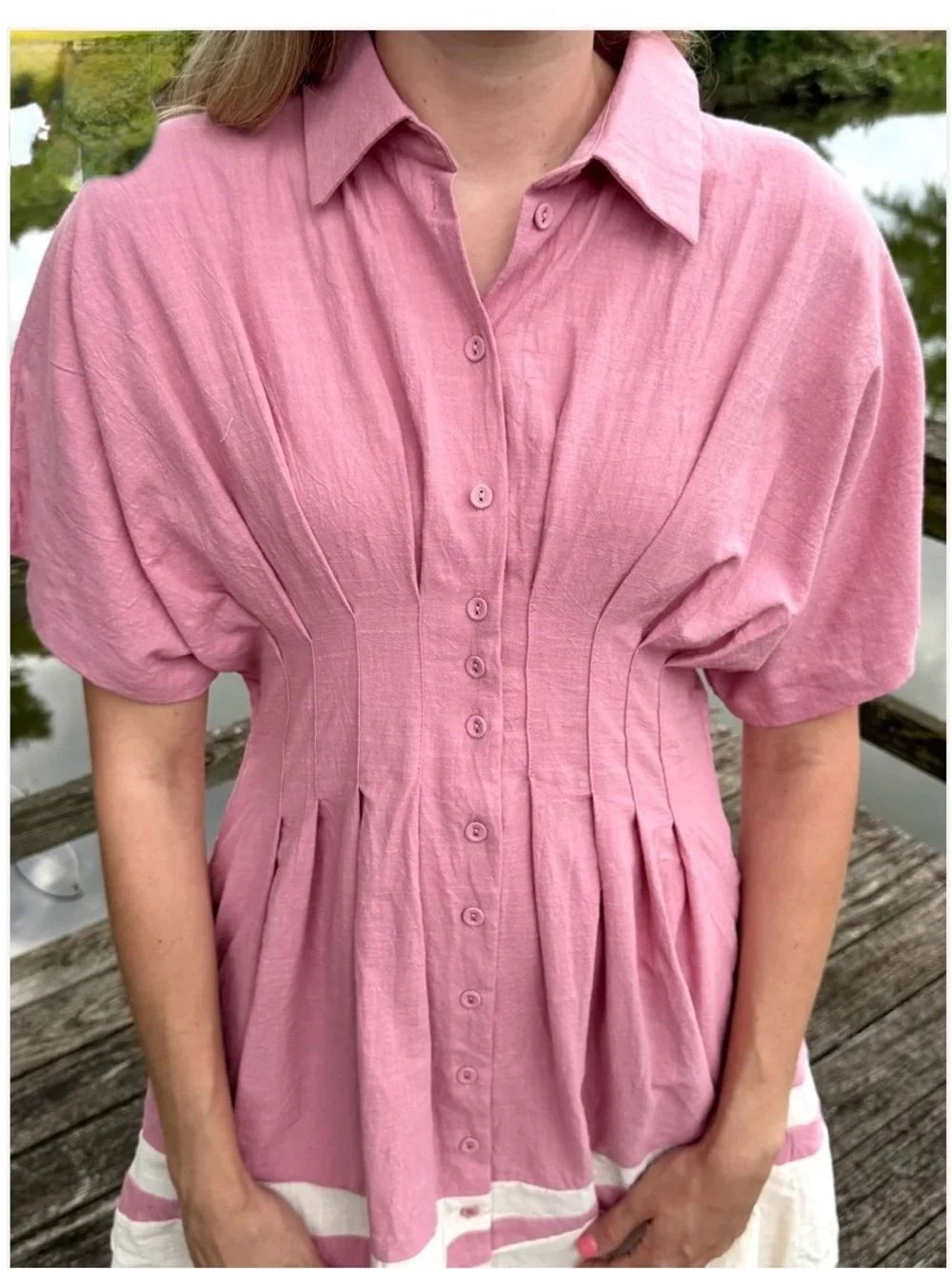 Daphne Pink Collared Dress - Picture 2 of 10